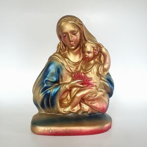 1967 Mother Mary & Baby Jesus Chalkware Bust Religious Christ Madonna Sculpture